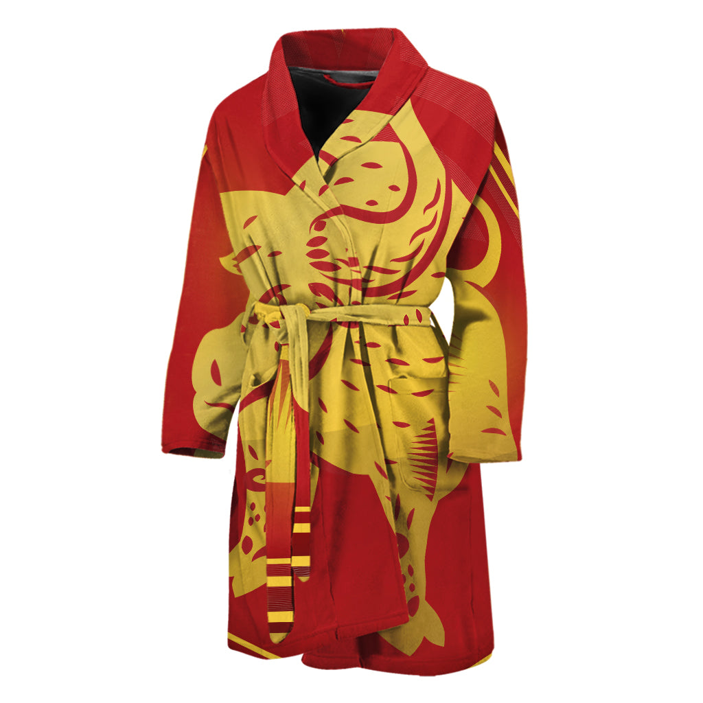 Chinese Ox Zodiac Symbol Print Men's Bathrobe
