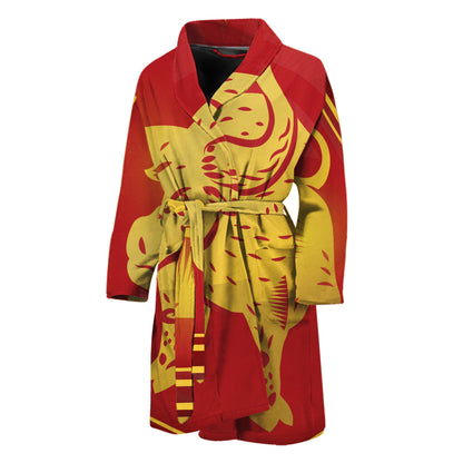 Chinese Ox Zodiac Symbol Print Men's Bathrobe