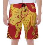 Chinese Ox Zodiac Symbol Print Men's Beach Shorts