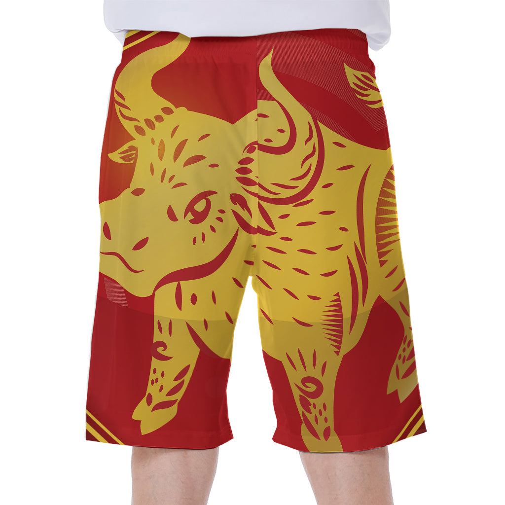 Chinese Ox Zodiac Symbol Print Men's Beach Shorts