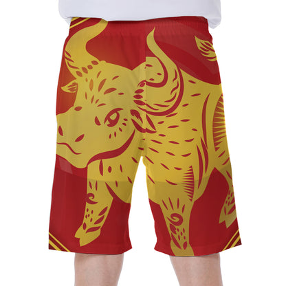 Chinese Ox Zodiac Symbol Print Men's Beach Shorts