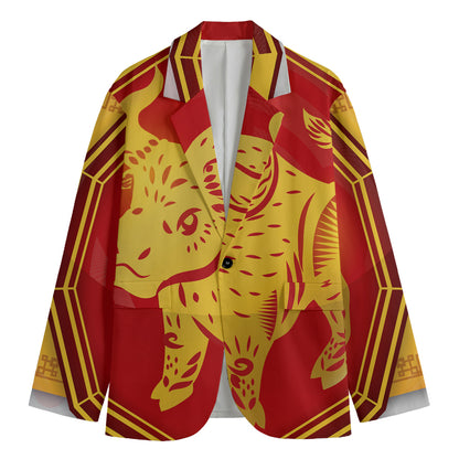 Chinese Ox Zodiac Symbol Print Men's Blazer