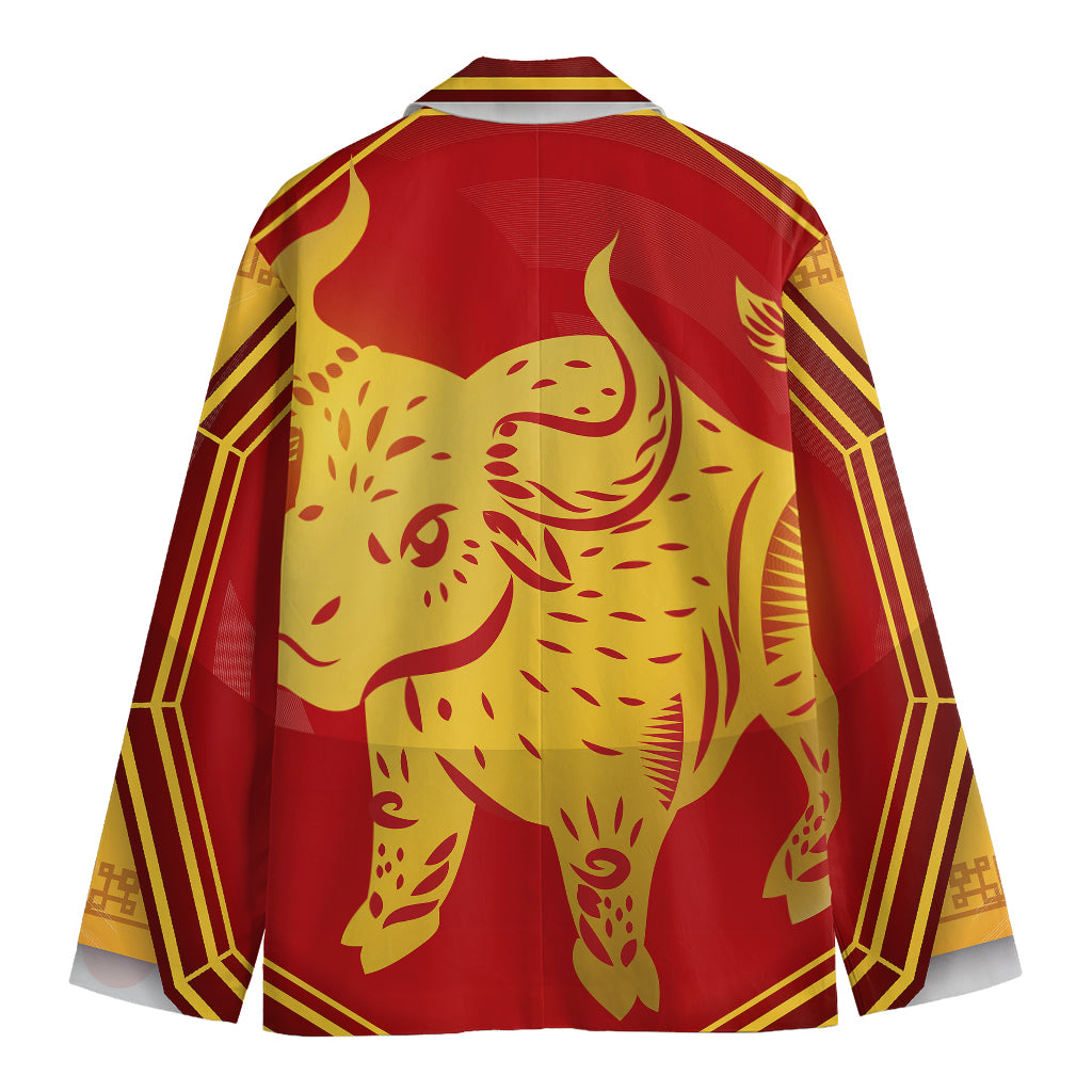 Chinese Ox Zodiac Symbol Print Men's Blazer