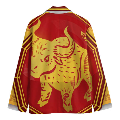 Chinese Ox Zodiac Symbol Print Men's Blazer