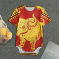 Chinese Ox Zodiac Symbol Print Men's Bodysuit