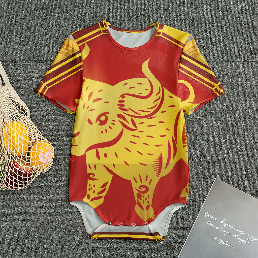 Chinese Ox Zodiac Symbol Print Men's Bodysuit