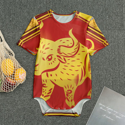 Chinese Ox Zodiac Symbol Print Men's Bodysuit