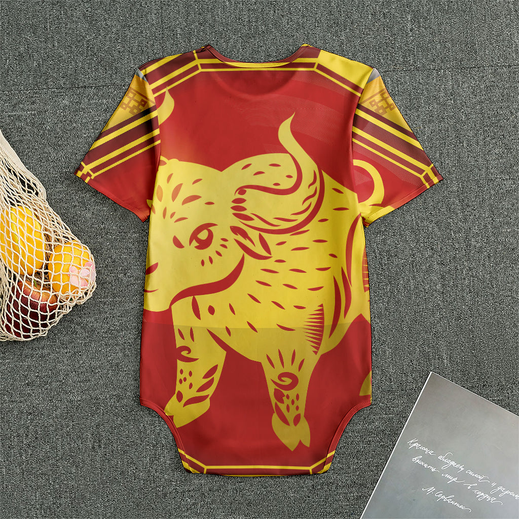 Chinese Ox Zodiac Symbol Print Men's Bodysuit