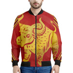 Chinese Ox Zodiac Symbol Print Men's Bomber Jacket