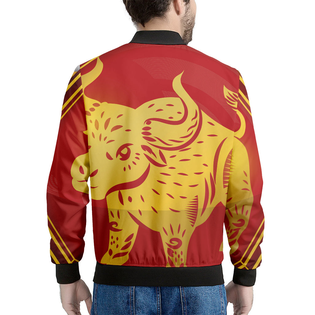 Chinese Ox Zodiac Symbol Print Men's Bomber Jacket