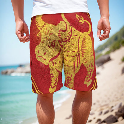 Chinese Ox Zodiac Symbol Print Men's Cargo Shorts