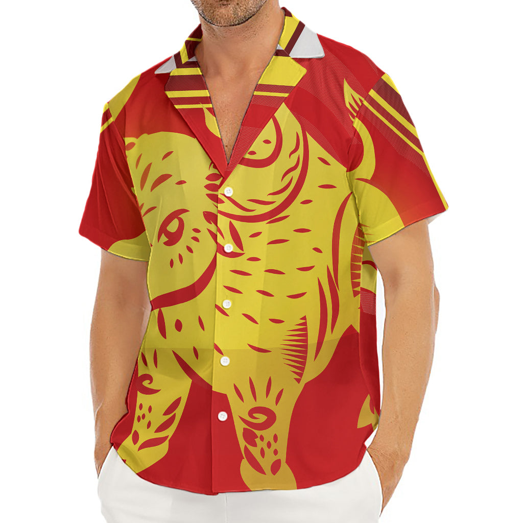 Chinese Ox Zodiac Symbol Print Men's Deep V-Neck Shirt