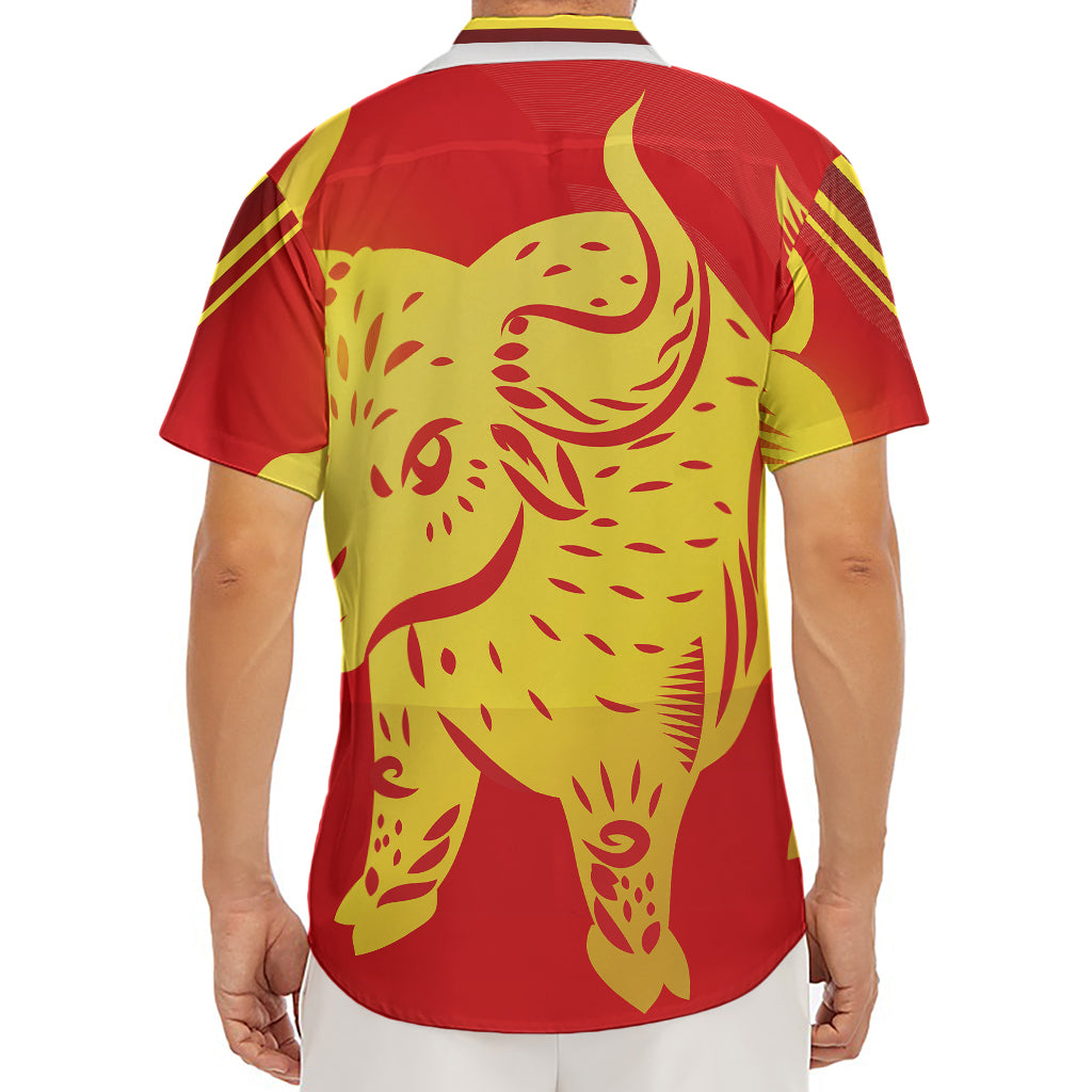 Chinese Ox Zodiac Symbol Print Men's Deep V-Neck Shirt