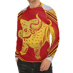 Chinese Ox Zodiac Symbol Print Men's Long Sleeve Rash Guard