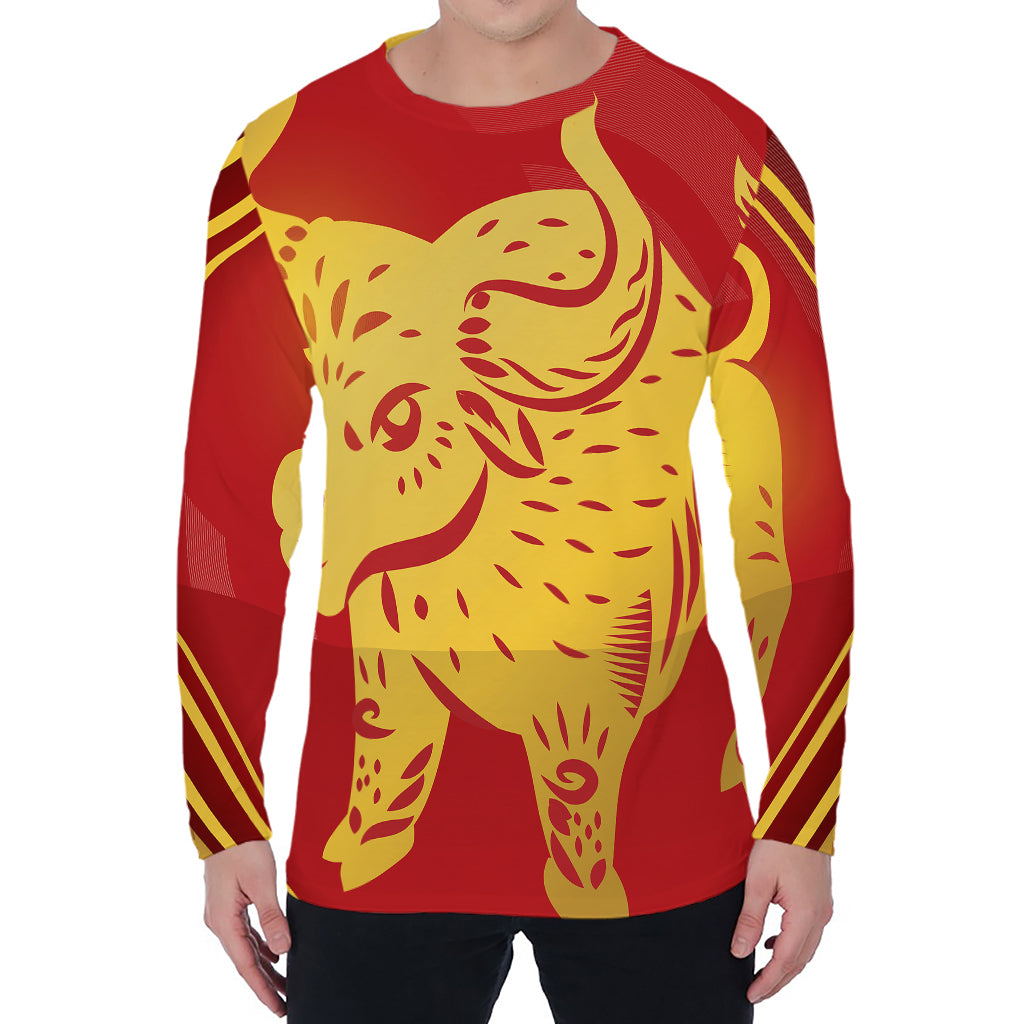 Chinese Ox Zodiac Symbol Print Men's Long Sleeve T-Shirt