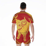 Chinese Ox Zodiac Symbol Print Men's Rompers