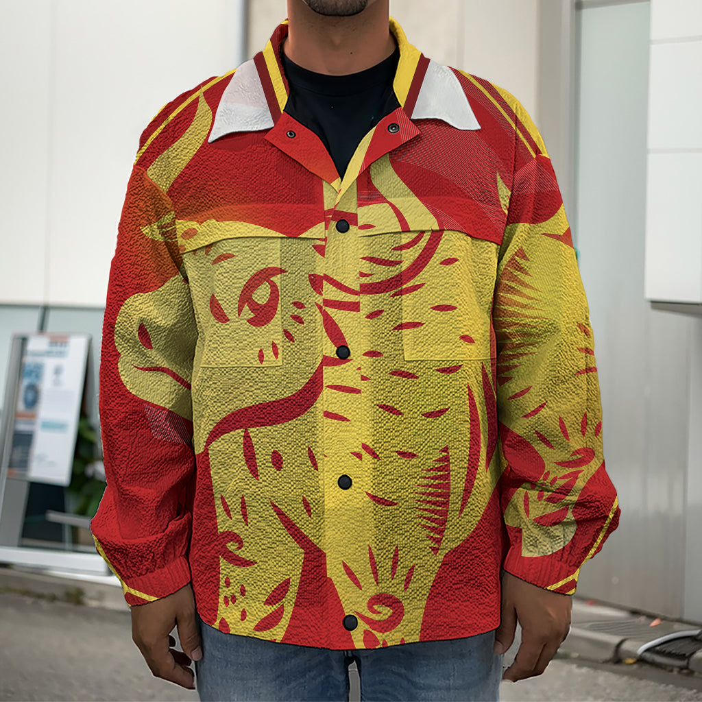 Chinese Ox Zodiac Symbol Print Men's Shirt Jacket