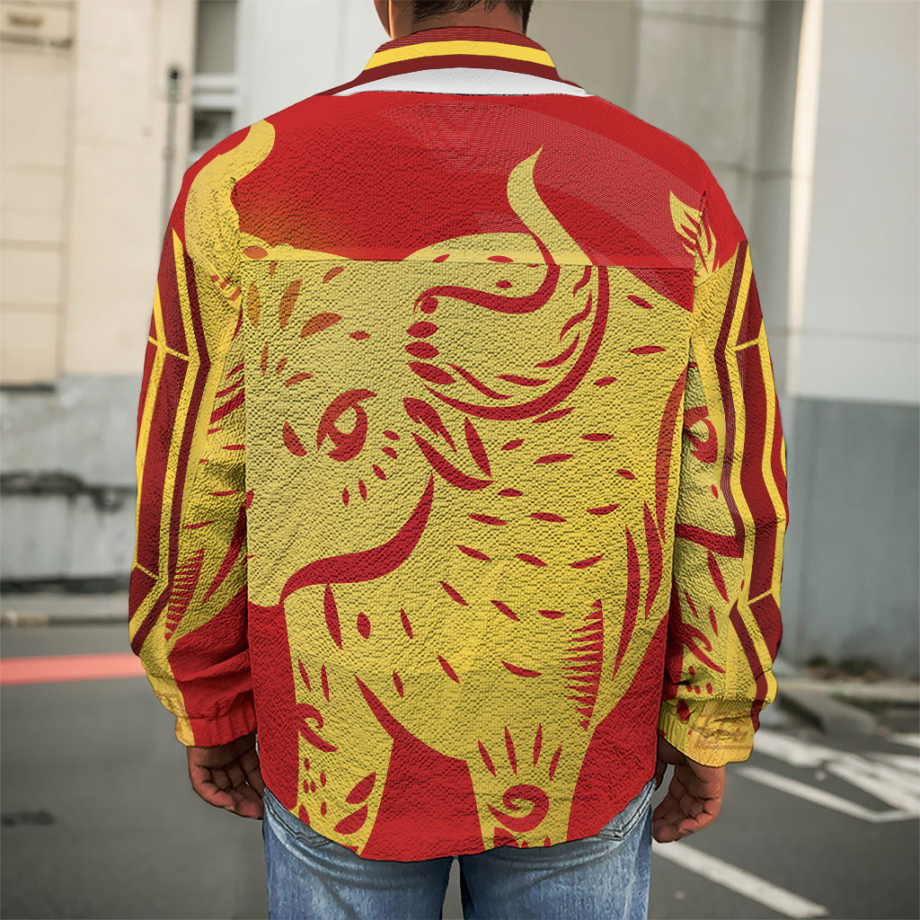 Chinese Ox Zodiac Symbol Print Men's Shirt Jacket