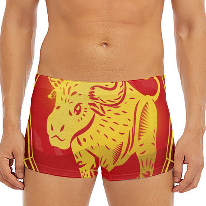 Chinese Ox Zodiac Symbol Print Men's Short Boxer Briefs