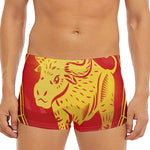 Chinese Ox Zodiac Symbol Print Men's Short Boxer Briefs