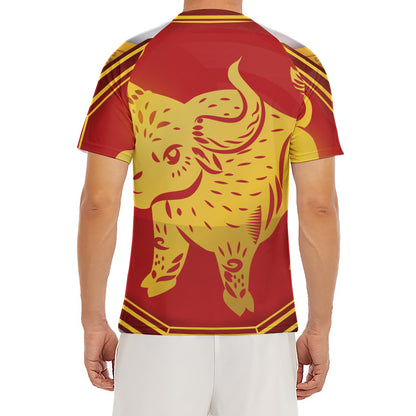 Chinese Ox Zodiac Symbol Print Men's Short Sleeve Rash Guard