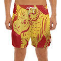 Chinese Ox Zodiac Symbol Print Men's Split Running Shorts