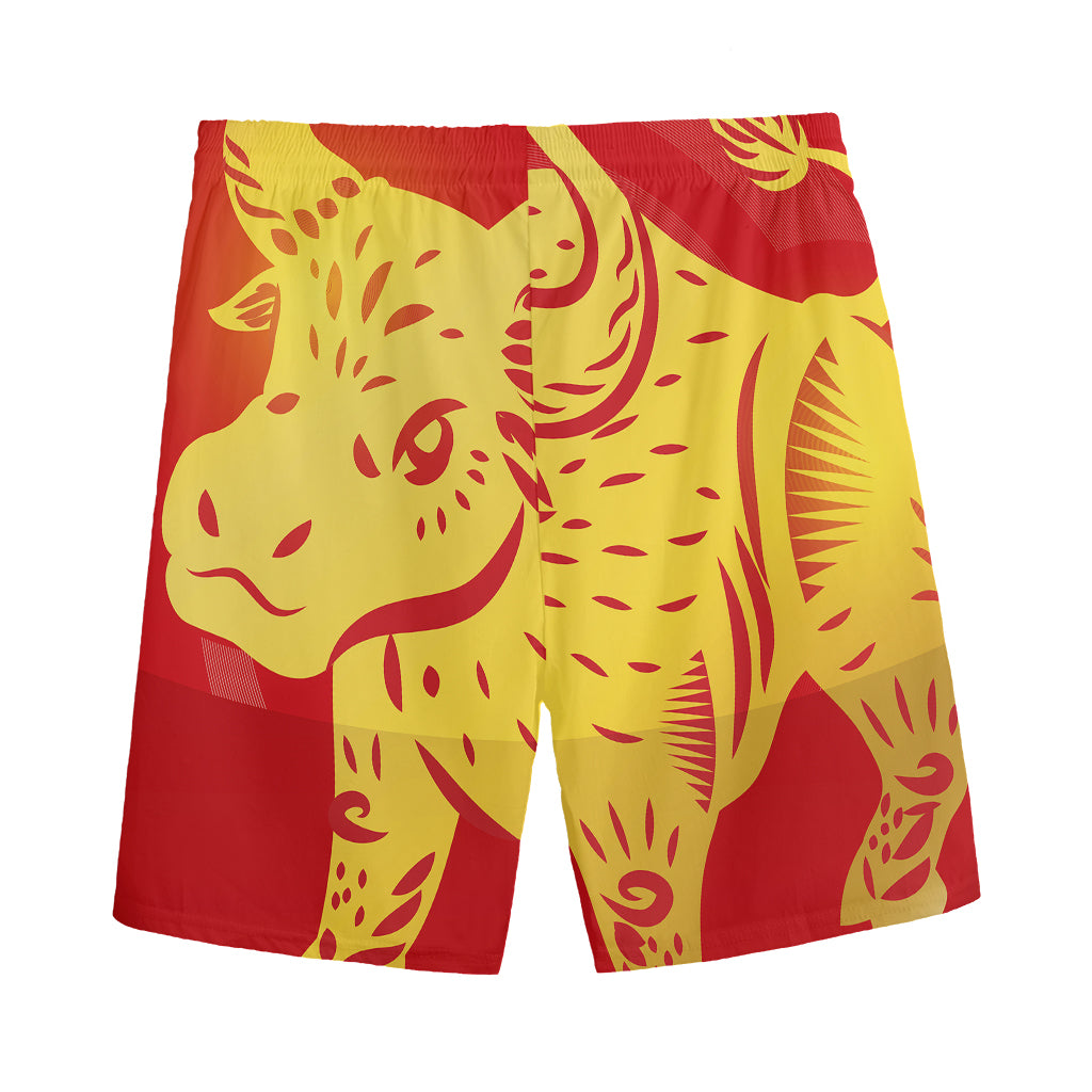 Chinese Ox Zodiac Symbol Print Men's Sports Shorts