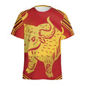 Chinese Ox Zodiac Symbol Print Men's Athletic T-Shirt