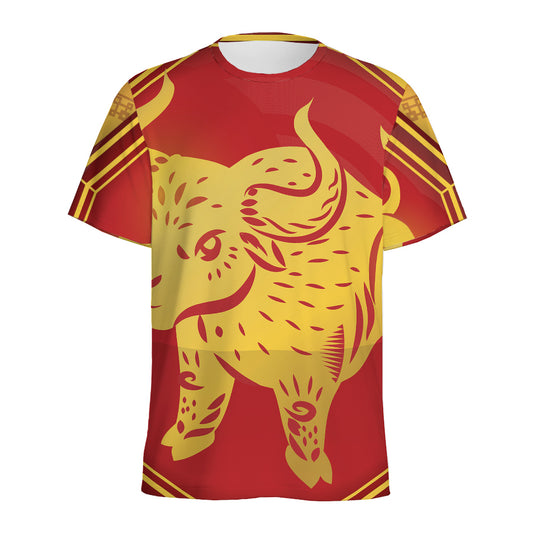 Chinese Ox Zodiac Symbol Print Men's Sports T-Shirt