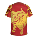 Chinese Ox Zodiac Symbol Print Men's Sports T-Shirt