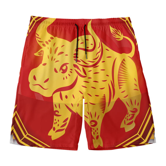 Chinese Ox Zodiac Symbol Print Men's Swim Trunks