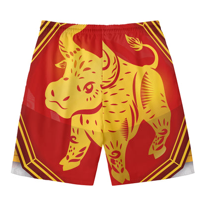Chinese Ox Zodiac Symbol Print Men's Swim Trunks