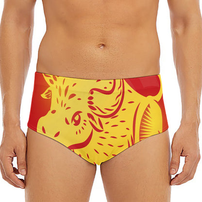 Chinese Ox Zodiac Symbol Print Men's Triangle Swim Briefs