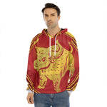 Chinese Ox Zodiac Symbol Print Men's Velvet Pullover Hoodie