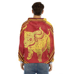 Chinese Ox Zodiac Symbol Print Men's Velvet Pullover Hoodie