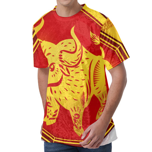 Chinese Ox Zodiac Symbol Print Men's Velvet T-Shirt