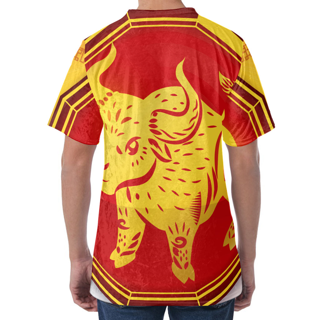 Chinese Ox Zodiac Symbol Print Men's Velvet T-Shirt