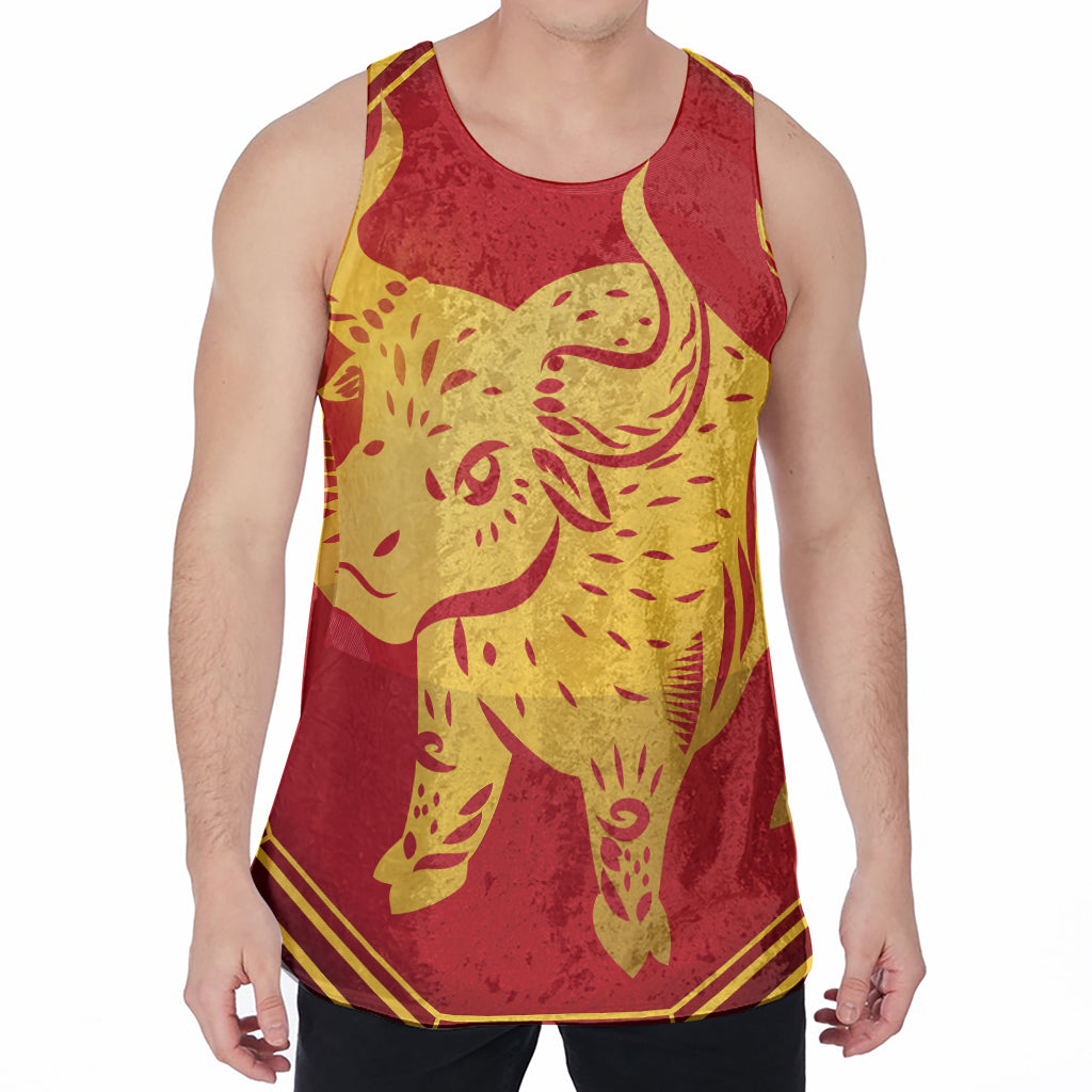Chinese Ox Zodiac Symbol Print Men's Velvet Tank Top