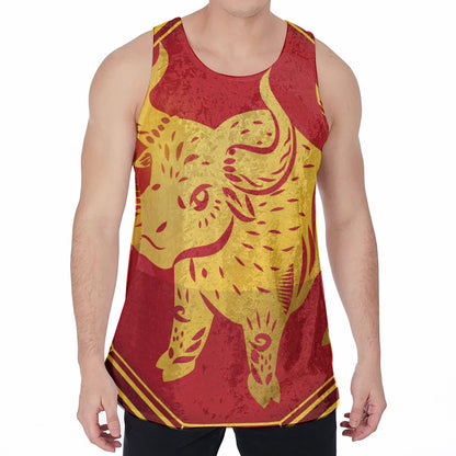 Chinese Ox Zodiac Symbol Print Men's Velvet Tank Top