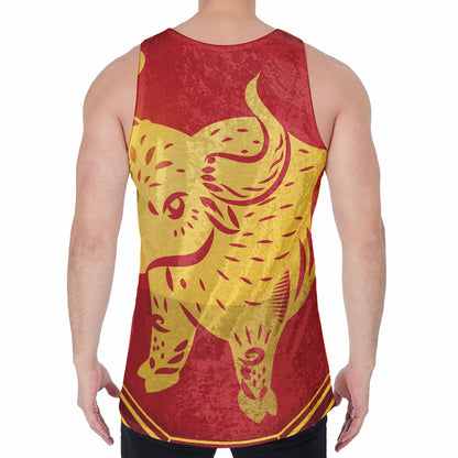 Chinese Ox Zodiac Symbol Print Men's Velvet Tank Top