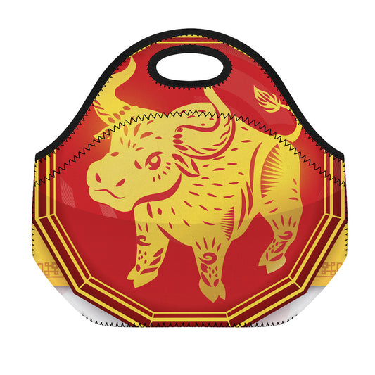 Chinese Ox Zodiac Symbol Print Neoprene Lunch Bag