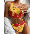 Chinese Ox Zodiac Symbol Print One Shoulder Bikini Set