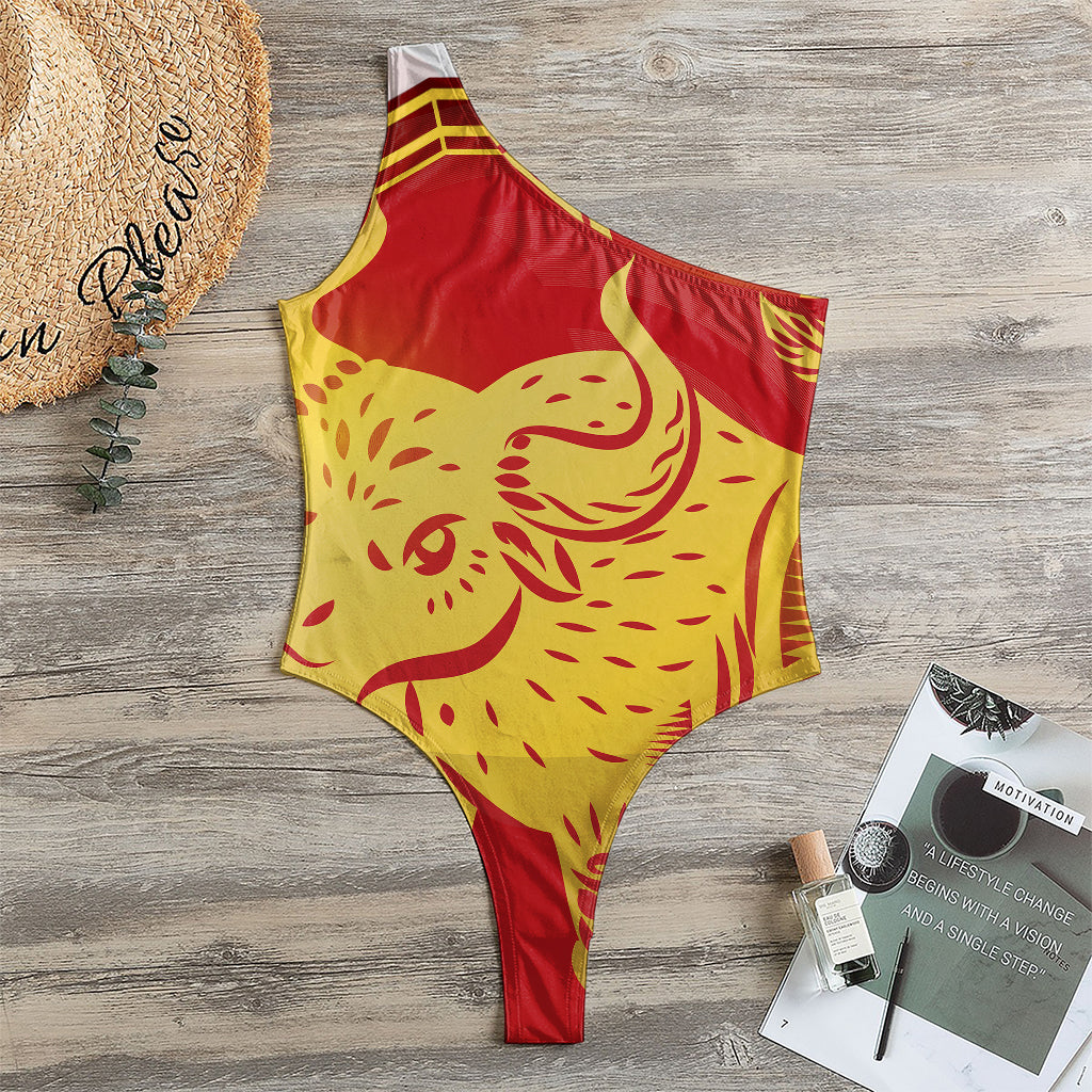 Chinese Ox Zodiac Symbol Print One Shoulder Bodysuit