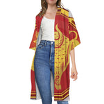 Chinese Ox Zodiac Symbol Print Open Front Beach Cover Up