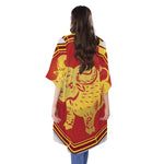 Chinese Ox Zodiac Symbol Print Open Front Beach Cover Up