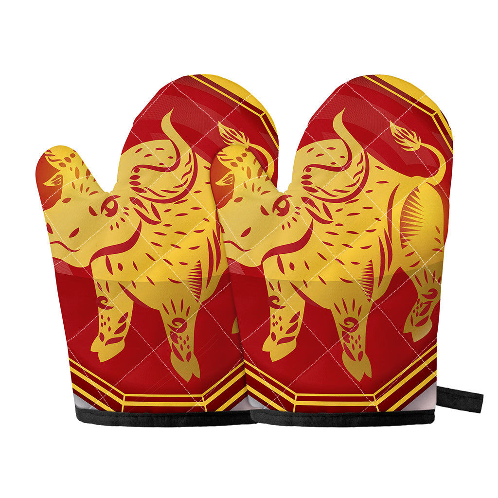 Chinese Ox Zodiac Symbol Print Oven Mitts