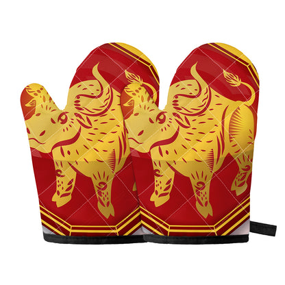 Chinese Ox Zodiac Symbol Print Oven Mitts