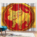 Chinese Ox Zodiac Symbol Print Pencil Pleat Curtains