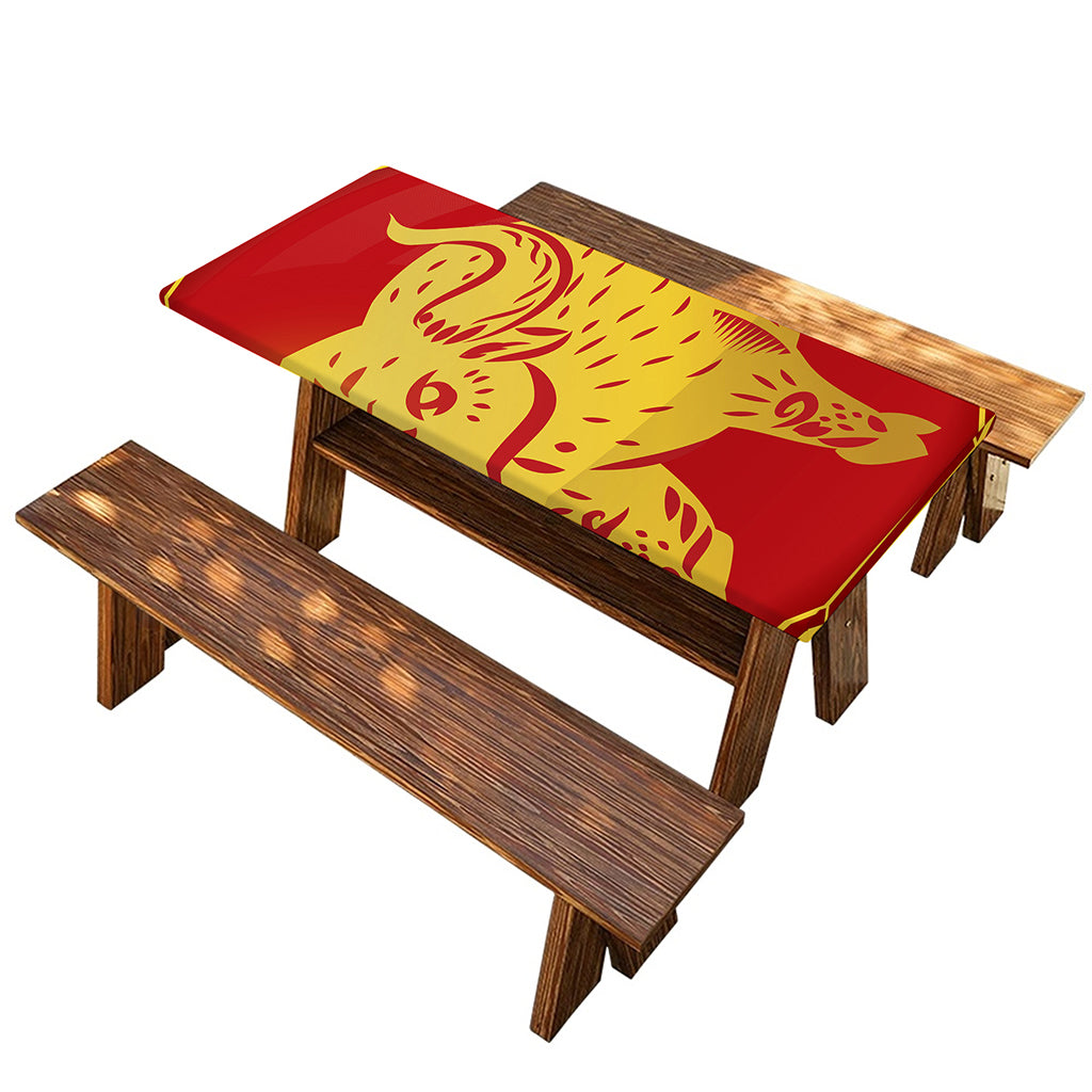 Chinese Ox Zodiac Symbol Print Picnic Table Cover