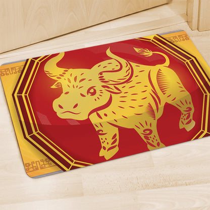 Chinese Ox Zodiac Symbol Print Polyester Doormat